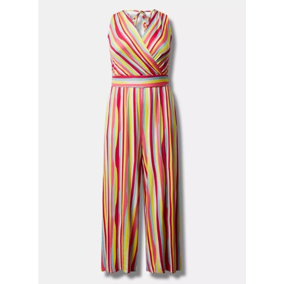 Torrid Women's Plus Size Stripe Ivory Super Soft Surplice Jumpsuit Size 4 4X New - Picture 1 of 6